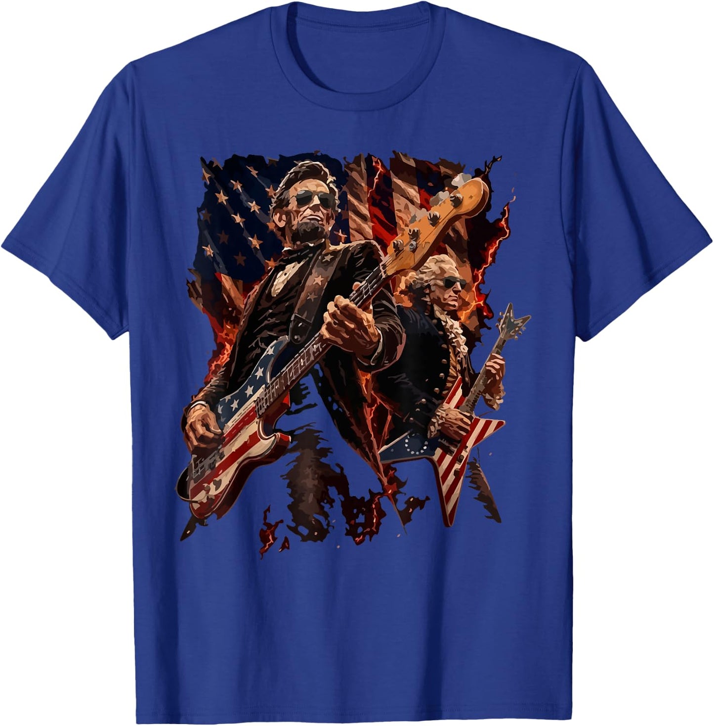 Presidents Abe Lincoln and George Washington Playing Guitar T-Shirt - T-Shirt | Royal
