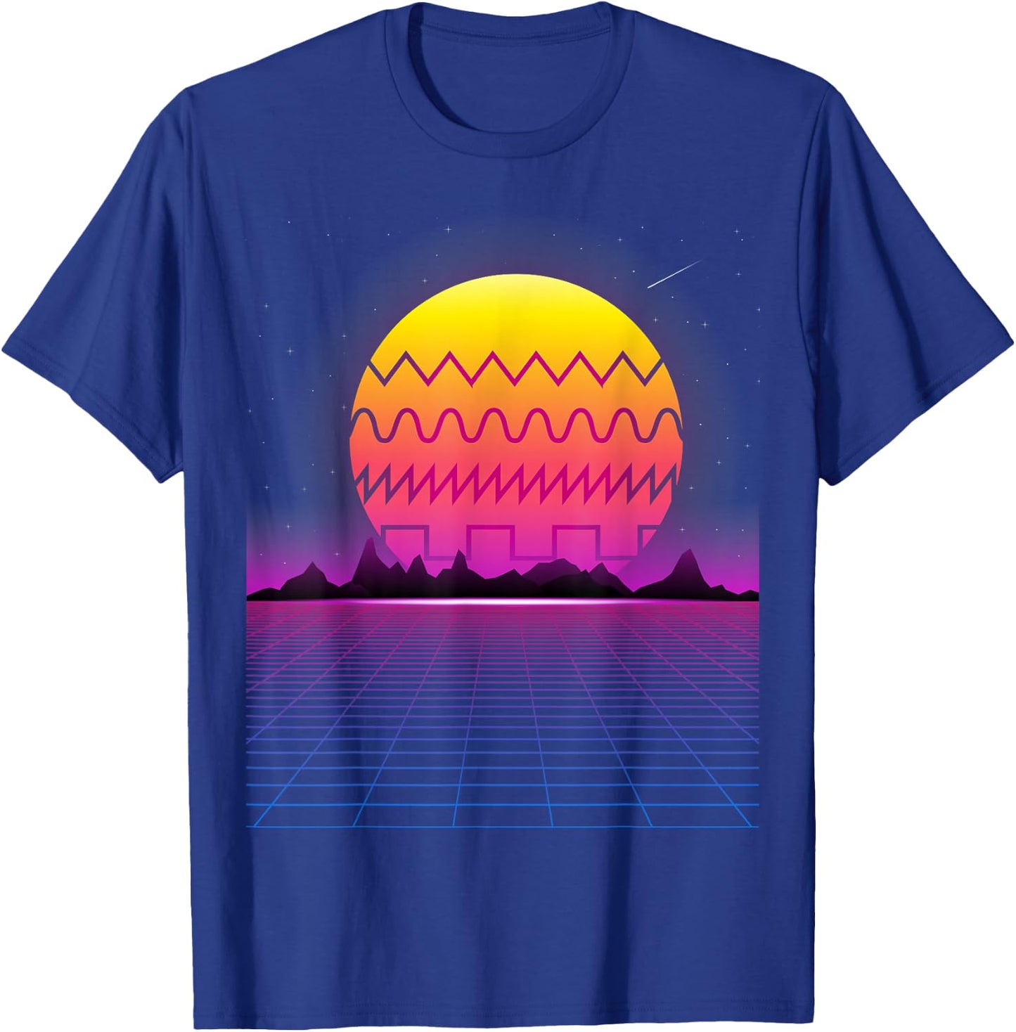80s Retro Sunset Synthesizer T Shirt | Synthwave Waveform T-Shirt - T-Shirt | Royal