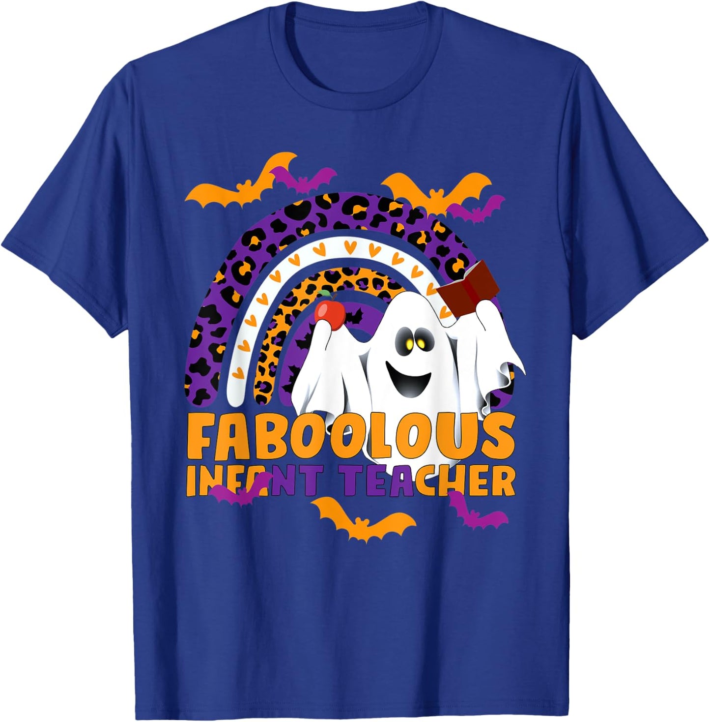 Faboolous Infant Teacher Rainbow Leopard Halloween Boo Crew T-Shirt - T-Shirt | Royal