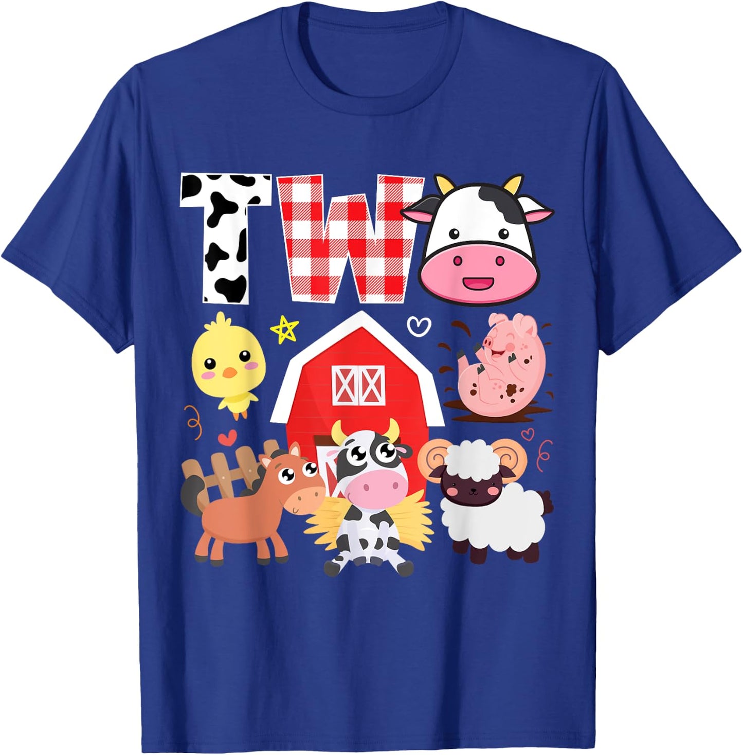 2nd Birthday Two Year Old Farm Theme Animals Birthday Party T-Shirt - T-Shirt | Royal