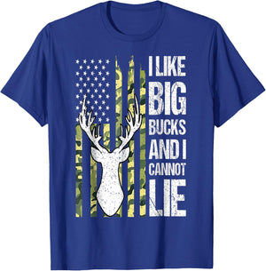 American Flag I Like Big Bucks and I Cannot Lie Deer Hunting T-Shirt - T-Shirt | Royal