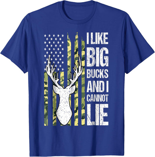 American Flag I Like Big Bucks and I Cannot Lie Deer Hunting T-Shirt - T-Shirt | Royal