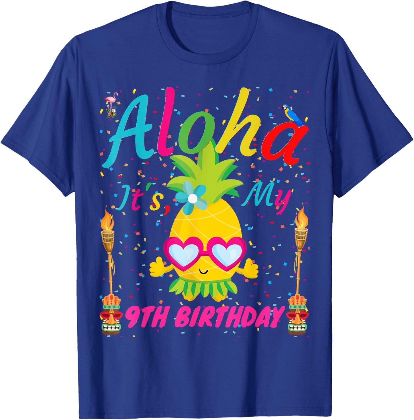 Aloha It's My 9th Birthday Hawaii 9 Years Girls Luau Candles T-Shirt - T-Shirt | Royal