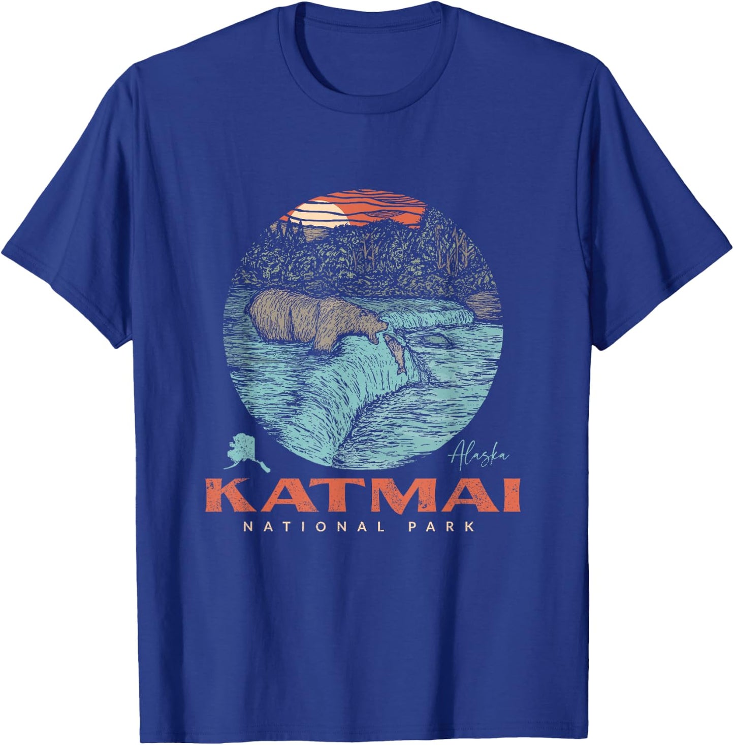 Katmai National Park Vintage Bear Fishing Outfit Adventure T-Shirt - T-Shirt | Royal