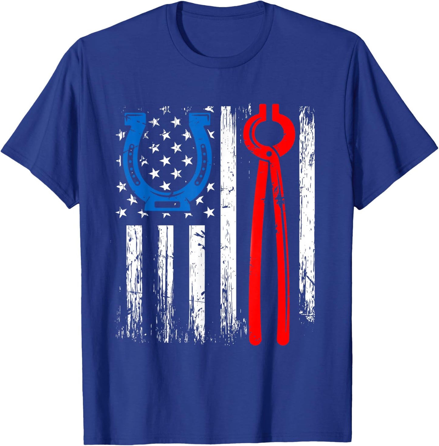 US American Flag Farrier Hoof Blacksmith Horseshoe Iron Women Men T-Shirt - T-Shirt | Royal