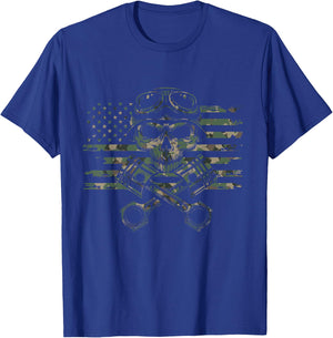 American Flag Camouflage Motorcycle Apparel - Motorcycle T-Shirt - T-Shirt | Royal