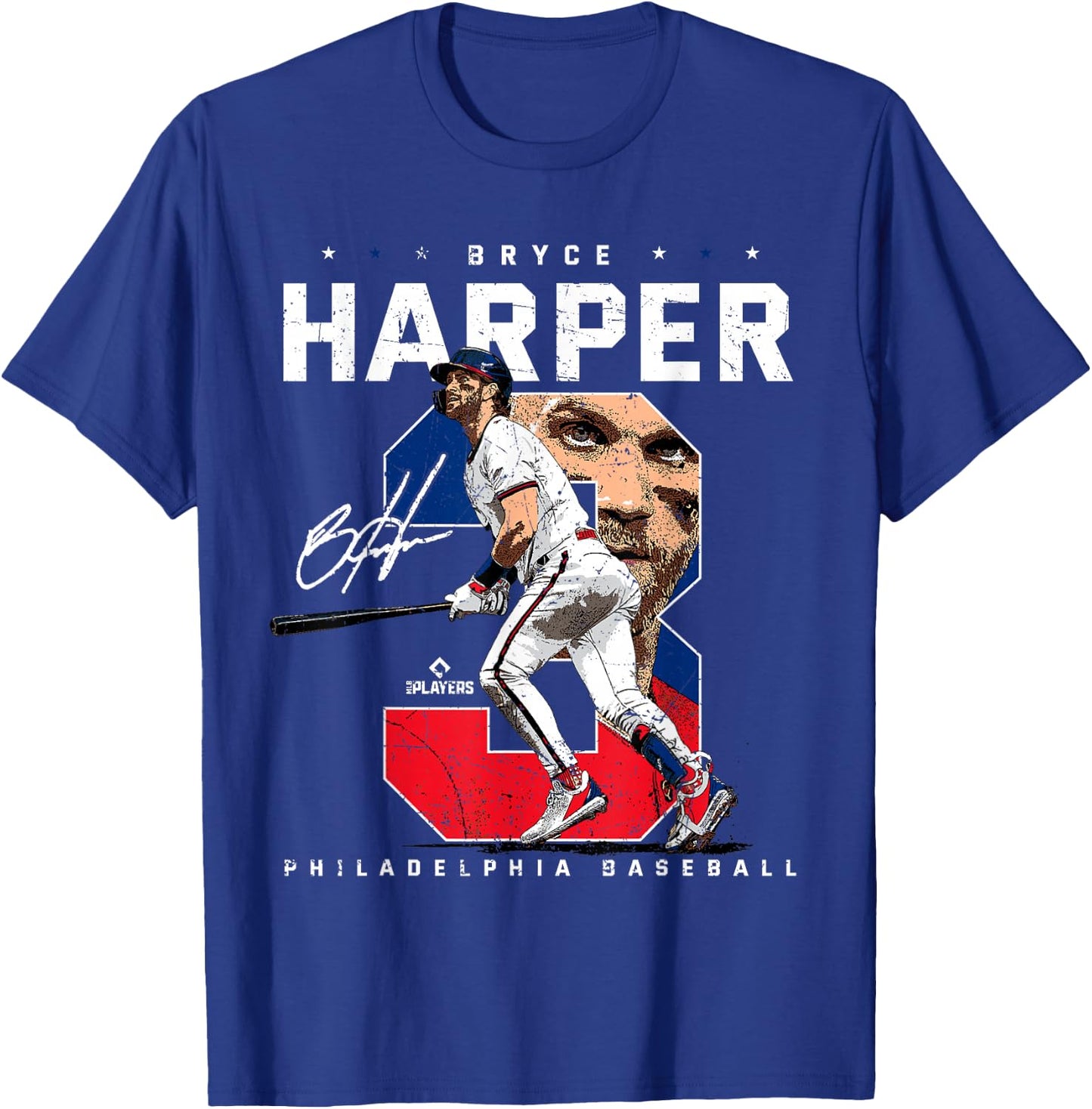 Bryce Harper Number Portrait Bam Bam Pennsylvania MLBPA T-Shirt - T-Shirt | Royal