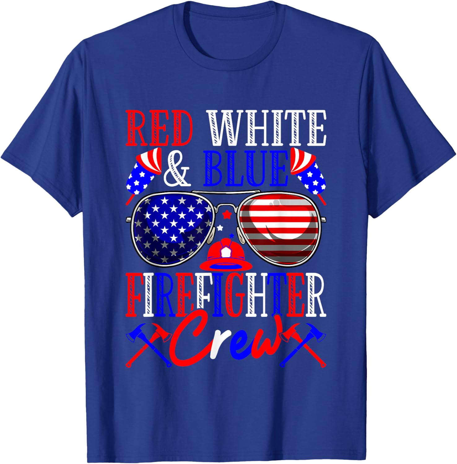 4th Of July Red White & Blue Firefighter Crew American Flag Men T-Shirt - T-Shirt | Royal