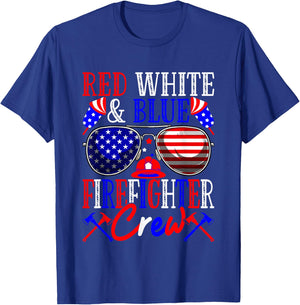 4th Of July Red White & Blue Firefighter Crew American Flag Men T-Shirt - T-Shirt | Royal