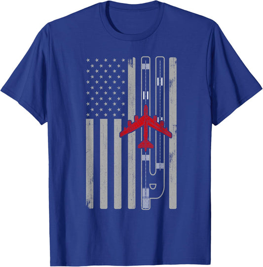 B-52 Stratofortress Bomber Airplane American Flag Runway B52 T-Shirt - T-Shirt | Royal