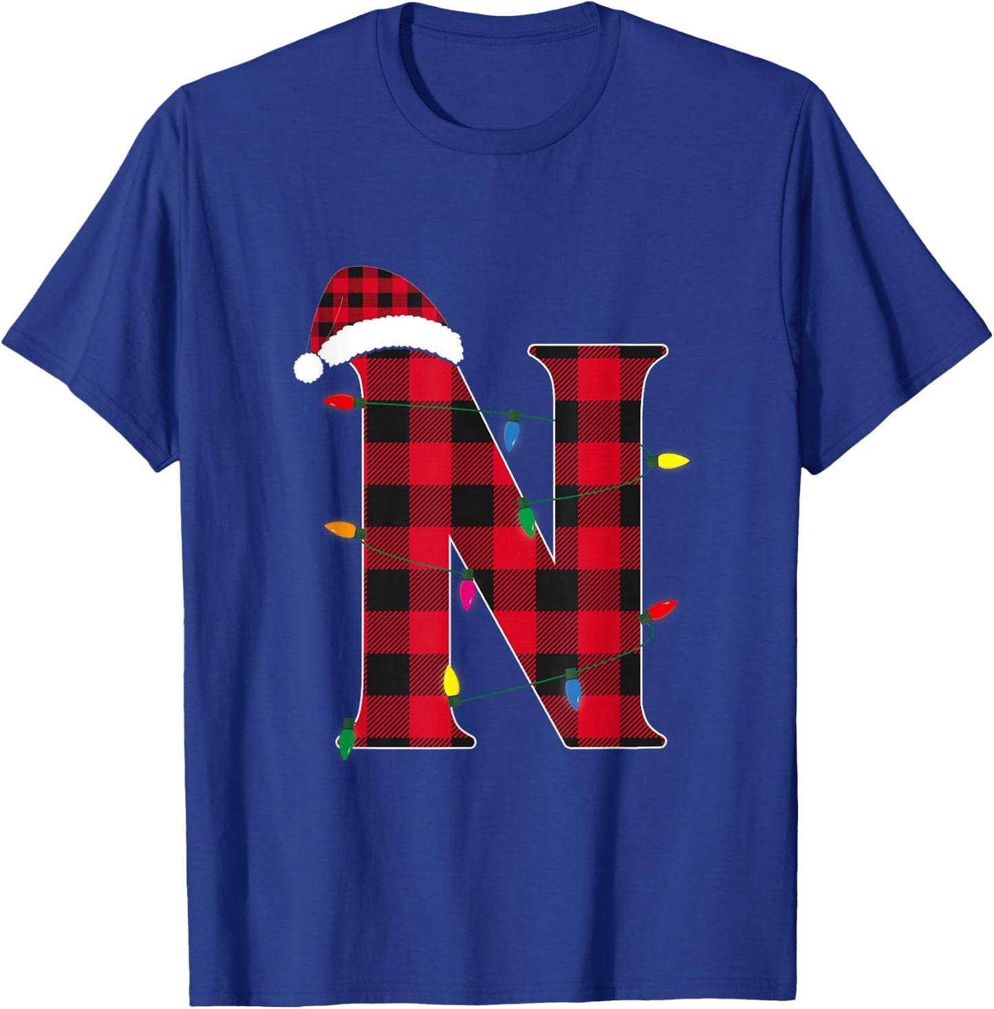 Awesome Letter N Initial Name Buffalo Plaid Christmas T-Shirt - T-Shirt | Royal