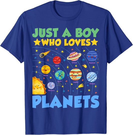 Just A Boy Who Loves Planets Solar System Astronaut Space T-Shirt - T-Shirt | Royal