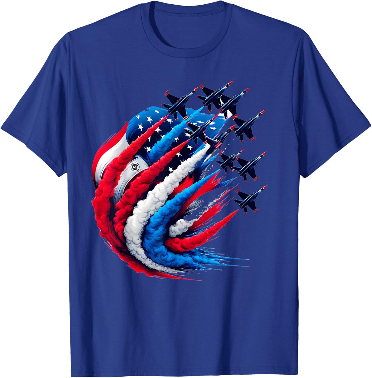 USA Jet Airshow Patriotic Red White Blue Design T-Shirt - T-Shirt | Royal