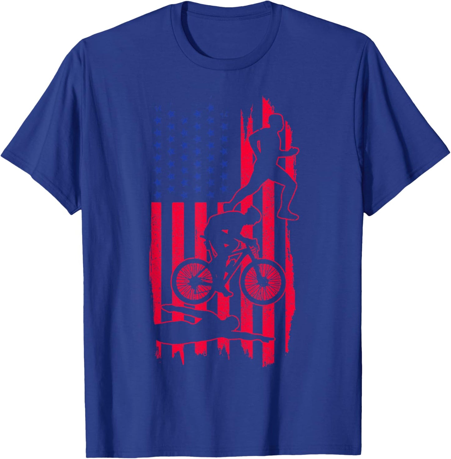 Triathlon US Flag Swim Bike Run Sport Patriotic Triathlete Women Men T-Shirt - T-Shirt | Royal