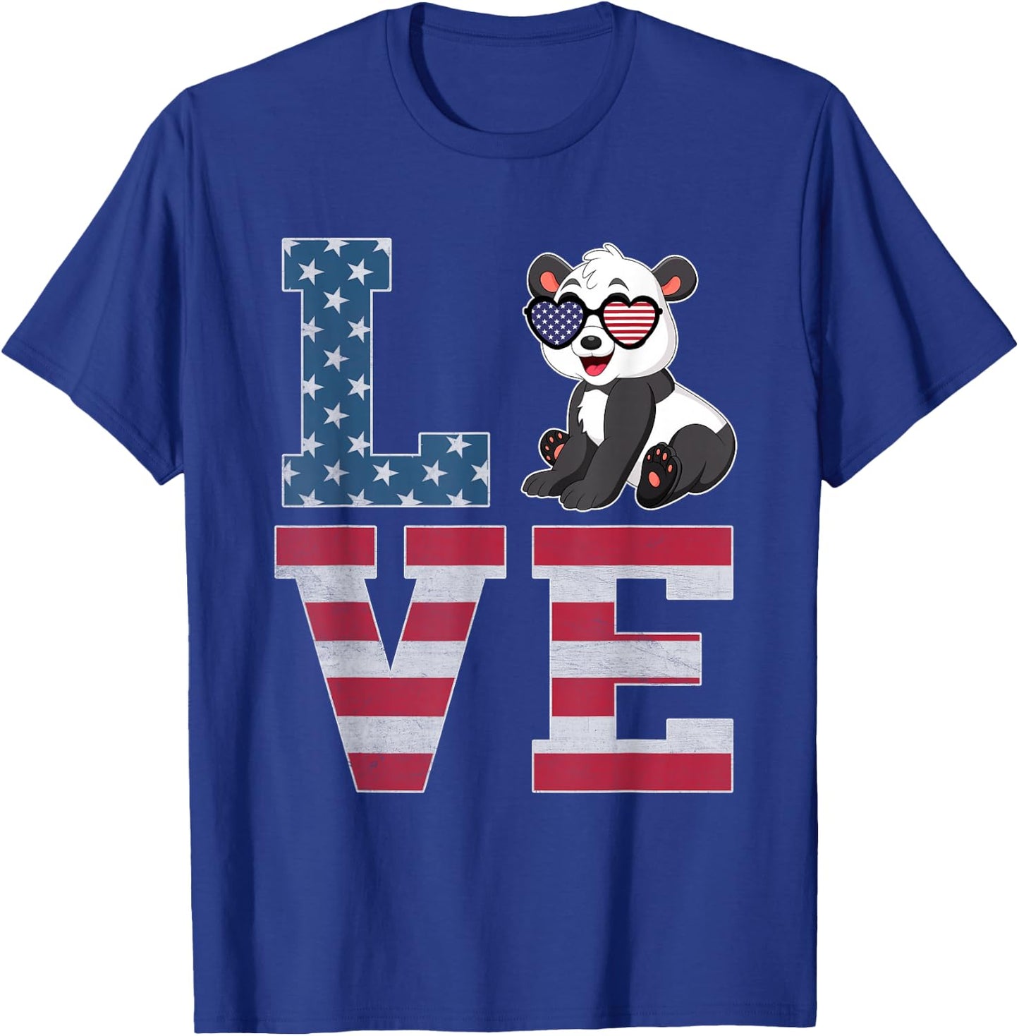 4th of July Decor Patriotic LOVE Panda American Flag T-Shirt - T-Shirt | Royal