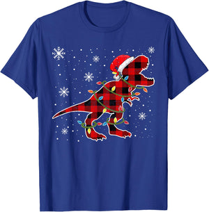 Christmas Dinosaur Buffalo Plaid Shirt, Santa Trex Pajama T-Shirt - T-Shirt | Royal