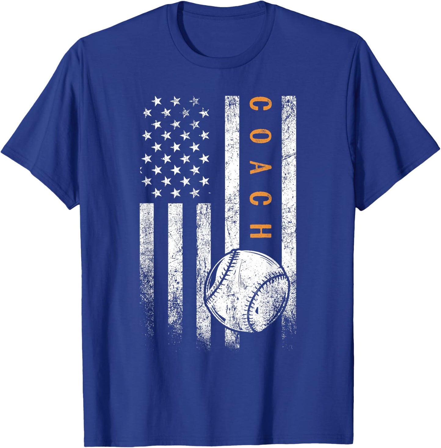 Baseball Coach American Flag Baseball Trainer Coaching T-Shirt - T-Shirt | Royal