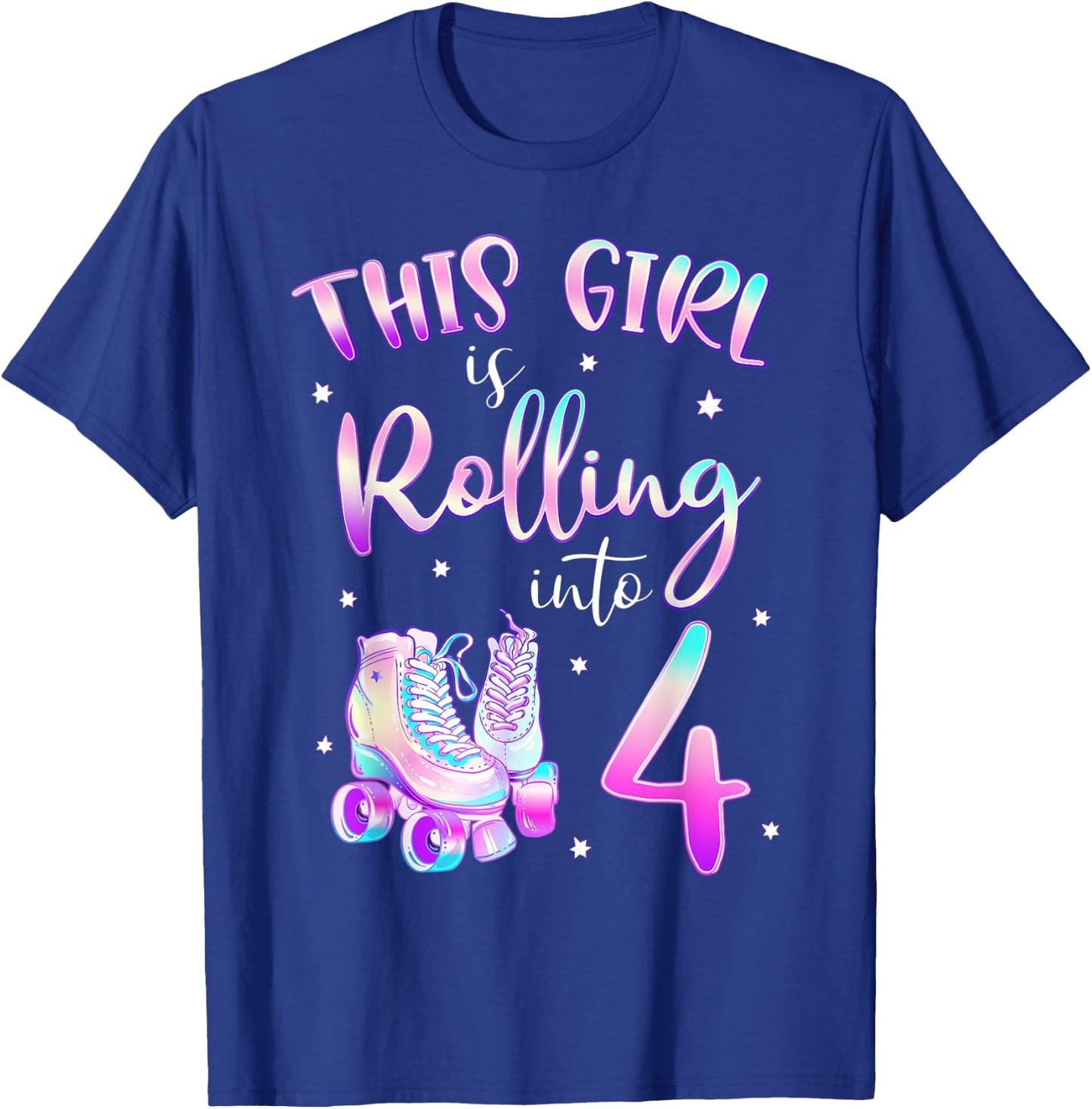 4th Bday Rolling Into 4 Birthday Girl Roller Skate Party T-Shirt - T-Shirt | Royal