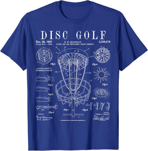 Disc Golf Frolf Frisbee Basket Vintage Patent Drawing Print T-Shirt - T-Shirt | Royal