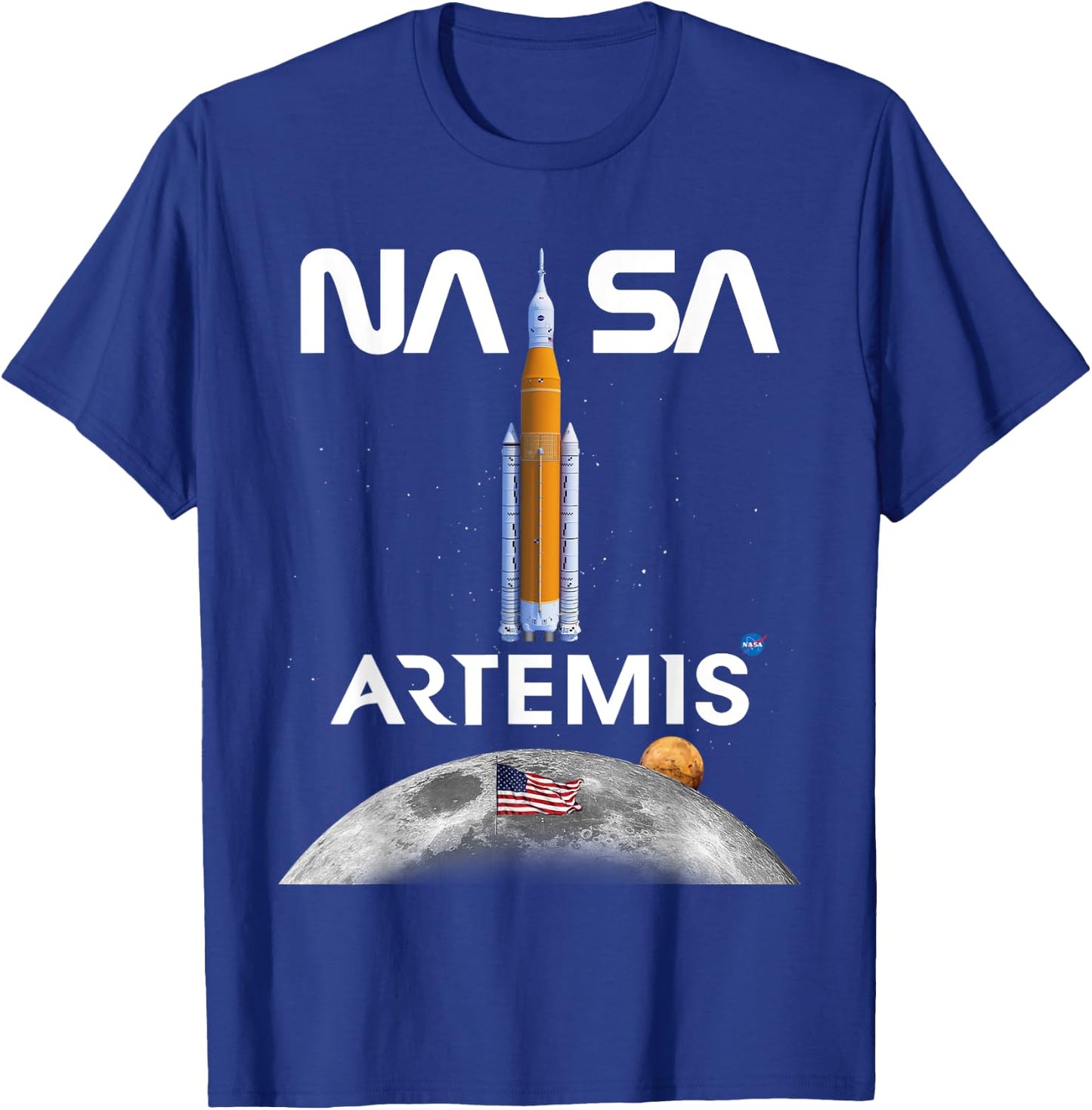 NASA Artemis Mission SLS Moon US Flag Worm Logo T-Shirt - T-Shirt | Royal