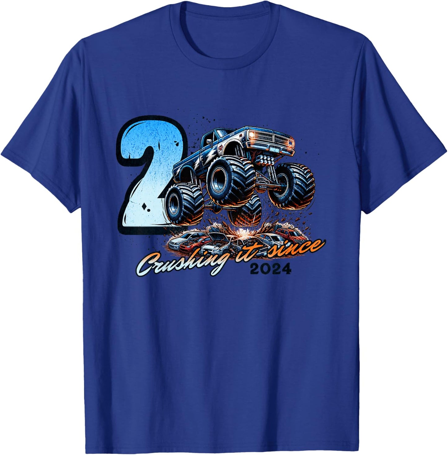 Kids 2nd Birthday Truck Turning 2 Years Old Boy Born in 2024 T-Shirt - T-Shirt | Royal