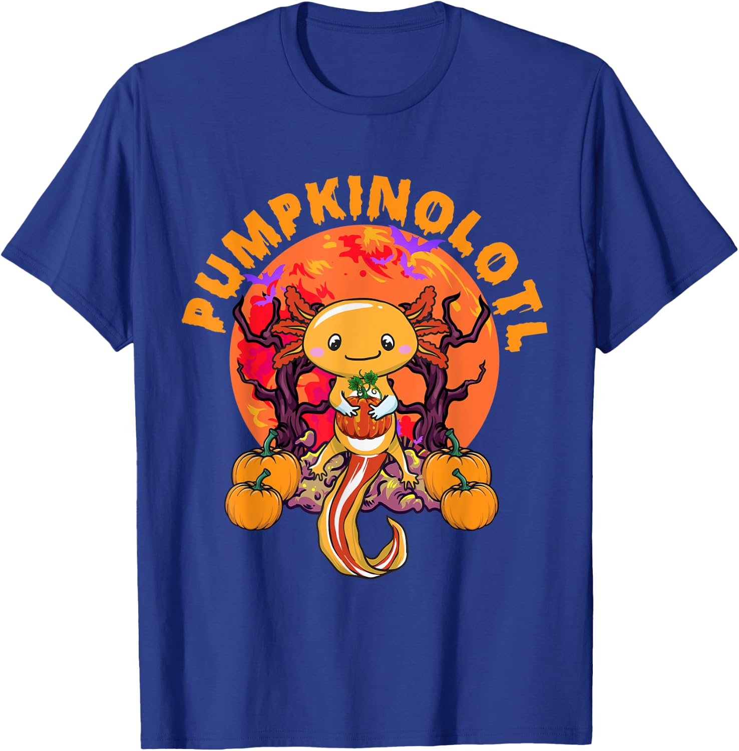 Halloween Axolotl Salamander Pumpkin Orange Pumpkinolotl T-Shirt - T-Shirt | Royal