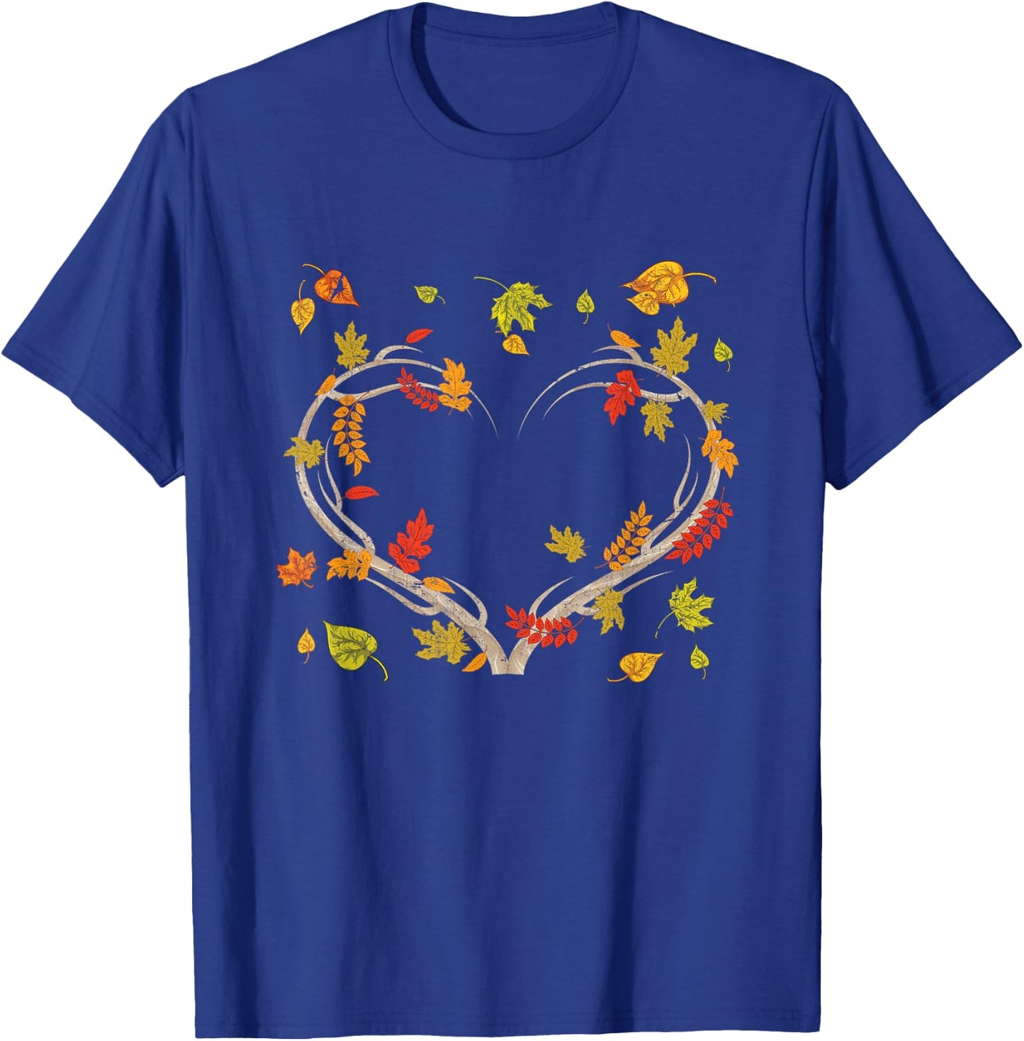 Autumn Leaves Heart Nature Love Botanical Thanksgiving Fall T-Shirt - T-Shirt | Royal