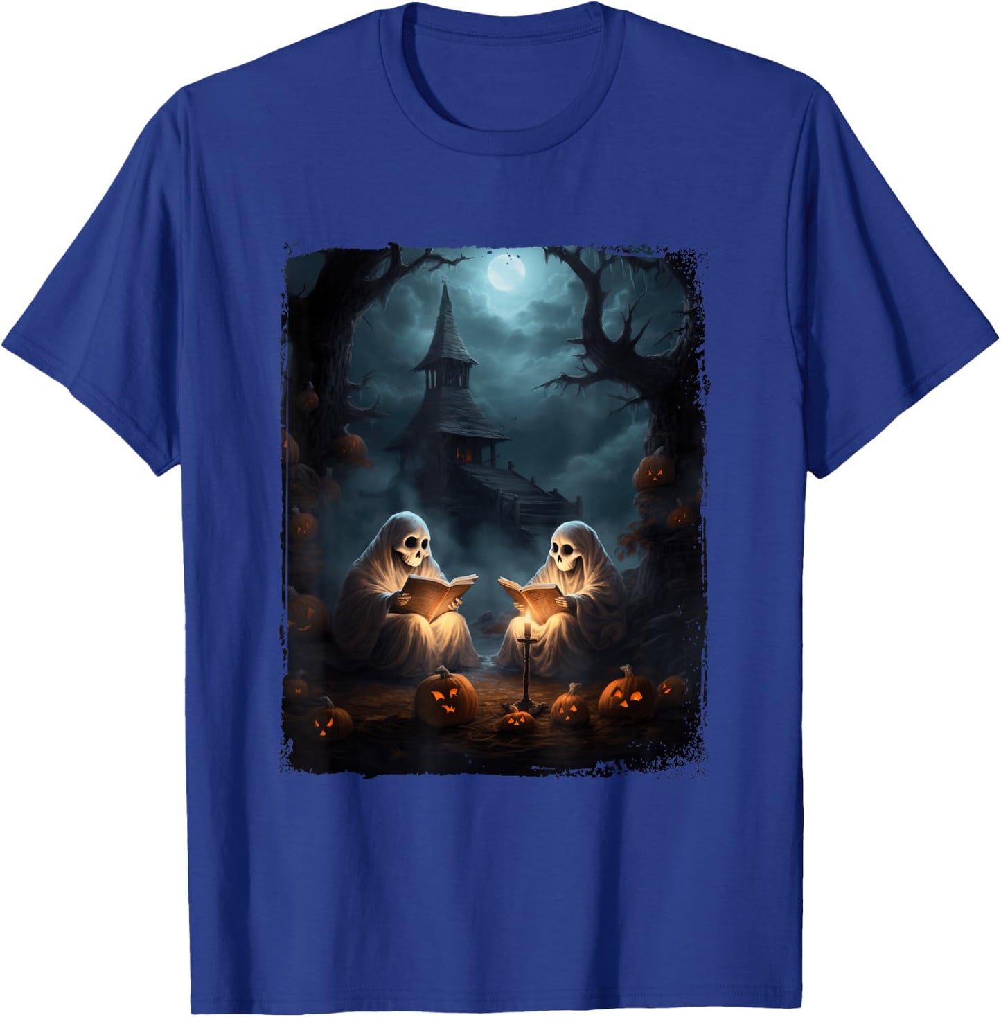 Vintage Boo Halloween Camping Reading Teacher Books Ghost T-Shirt - T-Shirt | Royal