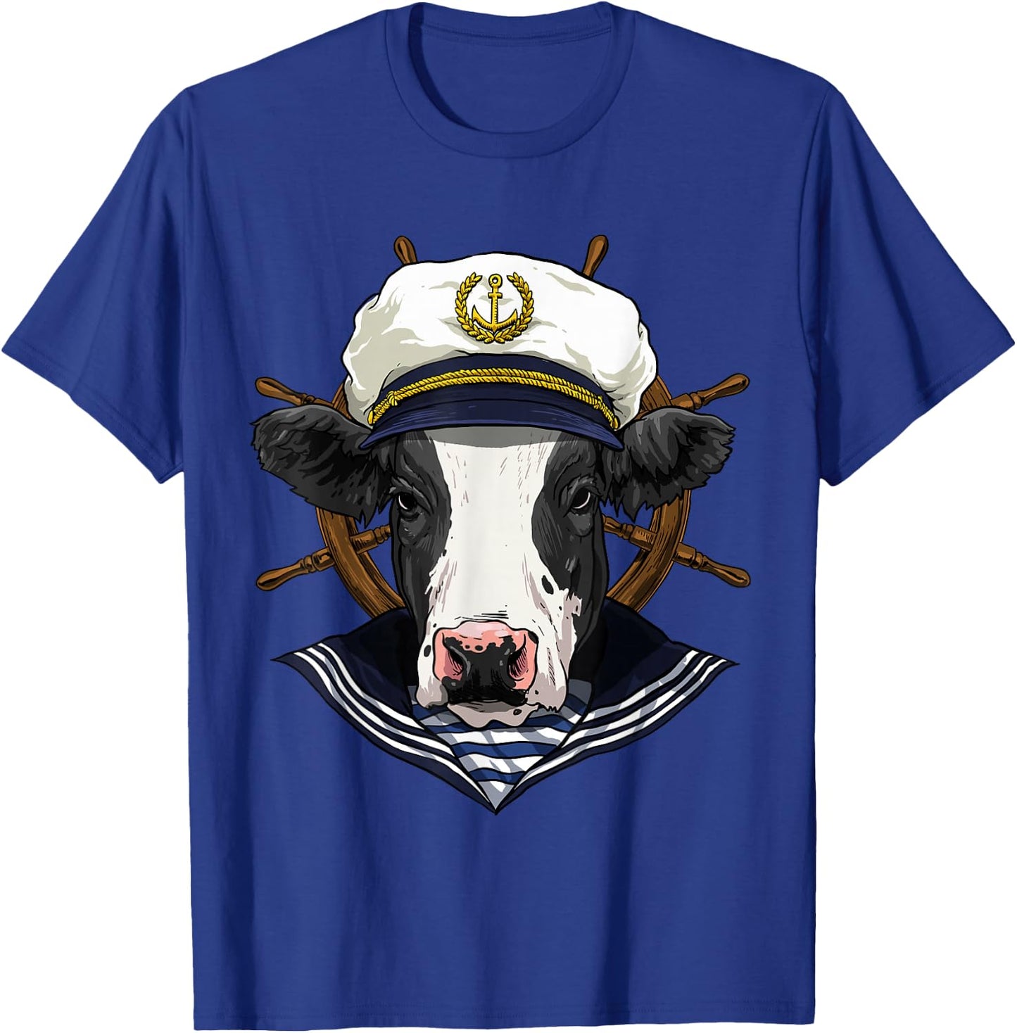 Cow Sailor Boat Captain Farmer Cow Farm Animal T-Shirt - T-Shirt | Royal