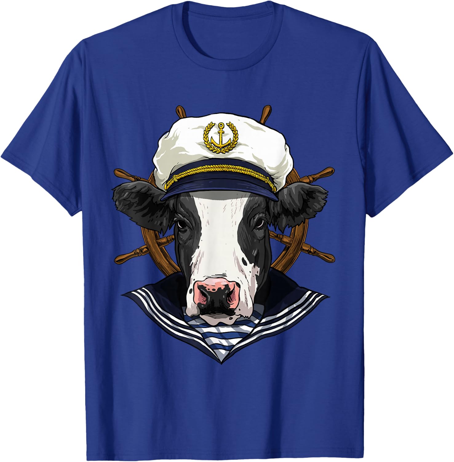 Cow Sailor Boat Captain Farmer Cow Farm Animal T-Shirt - T-Shirt | Royal