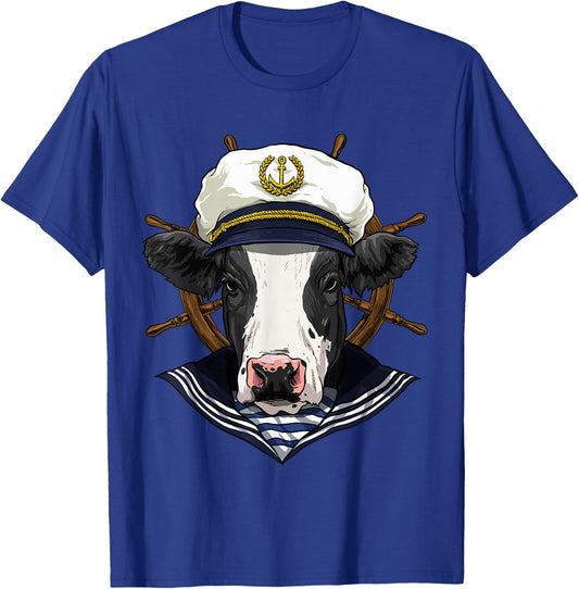 Cow Sailor Boat Captain Farmer Cow Farm Animal T-Shirt - T-Shirt | Royal