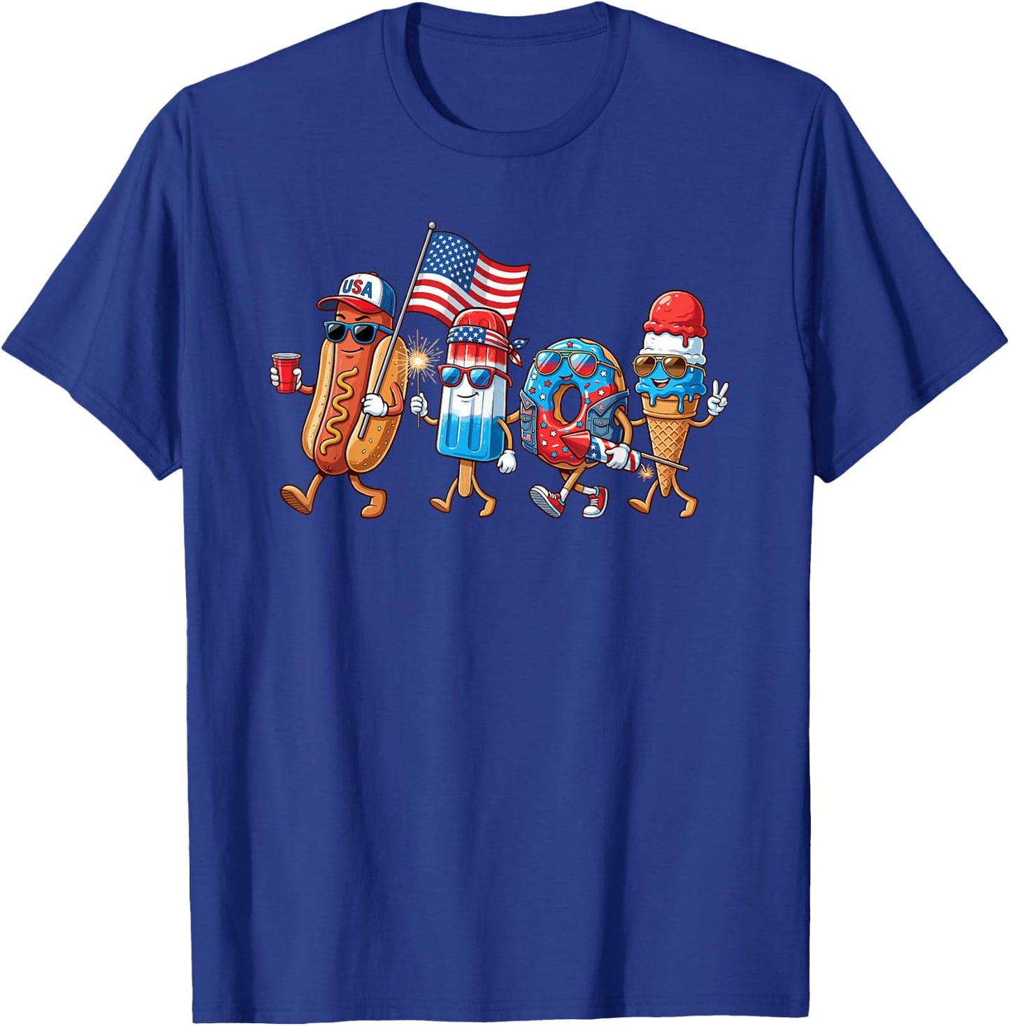 Cool Patriotic Food Characters 4th of July Cartoon Design T-Shirt - T-Shirt | Royal