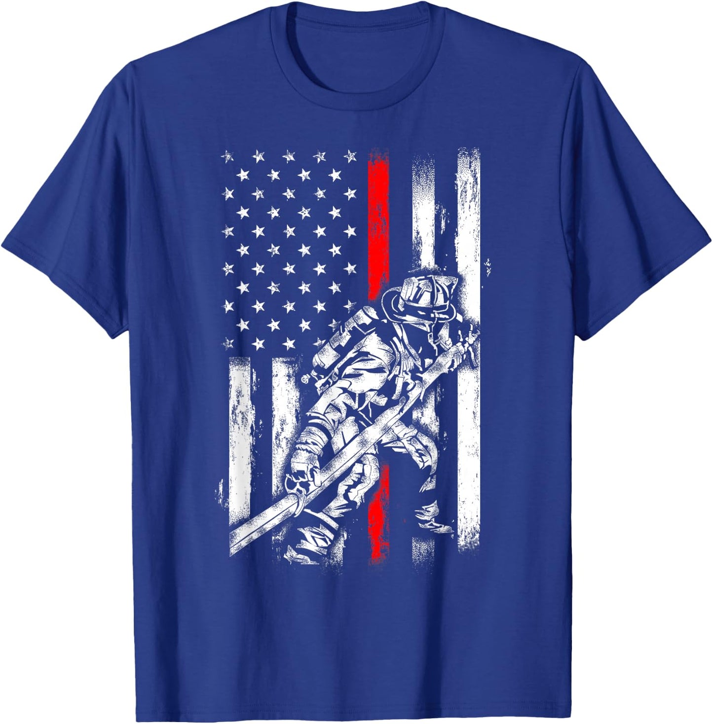 Firefighter American Flag for US Fireman T-Shirt - T-Shirt | Royal