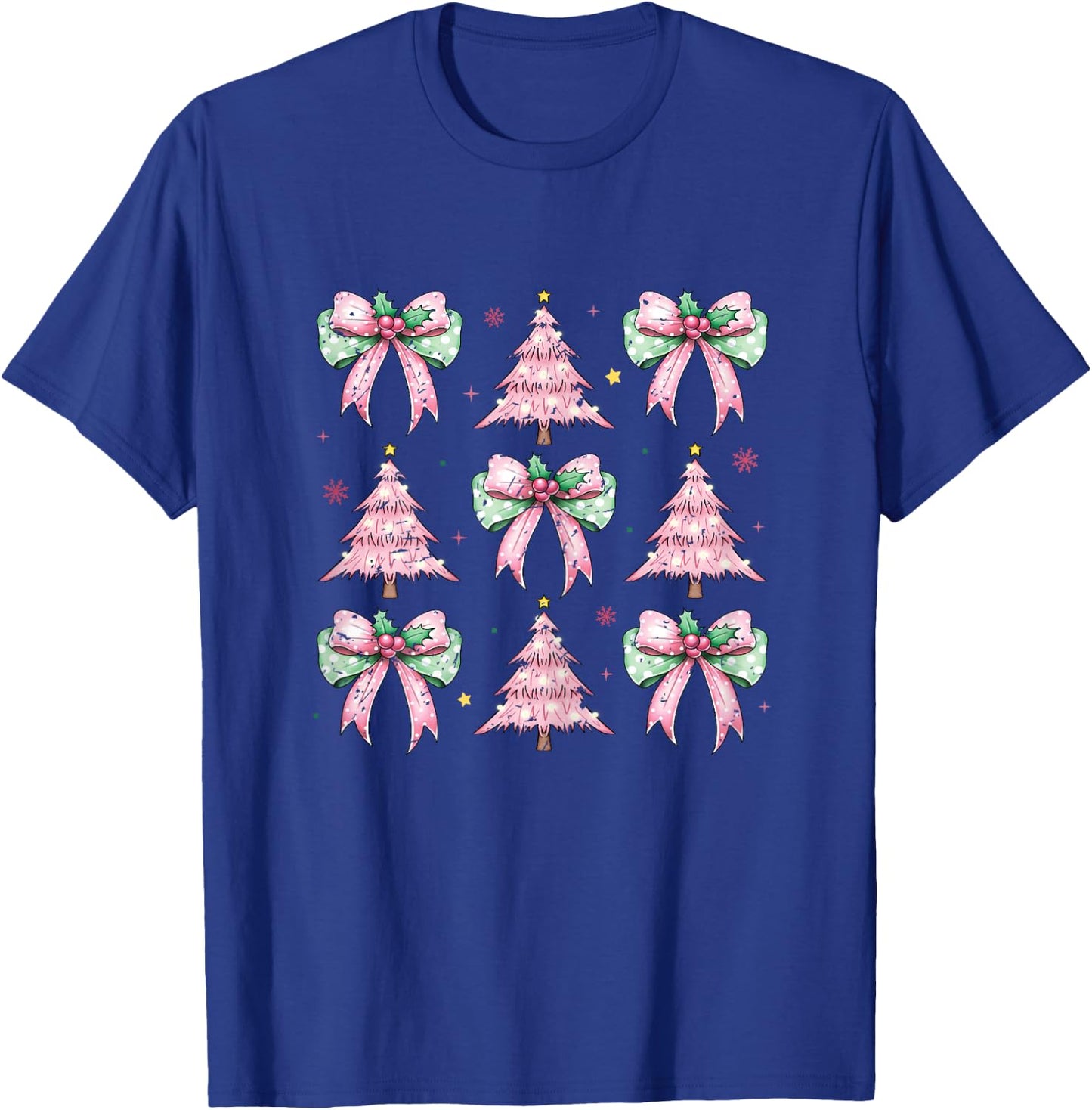 Coquette Pink Christmas Trees and Pink Bows Woman's Girl's T-Shirt - T-Shirt | Royal