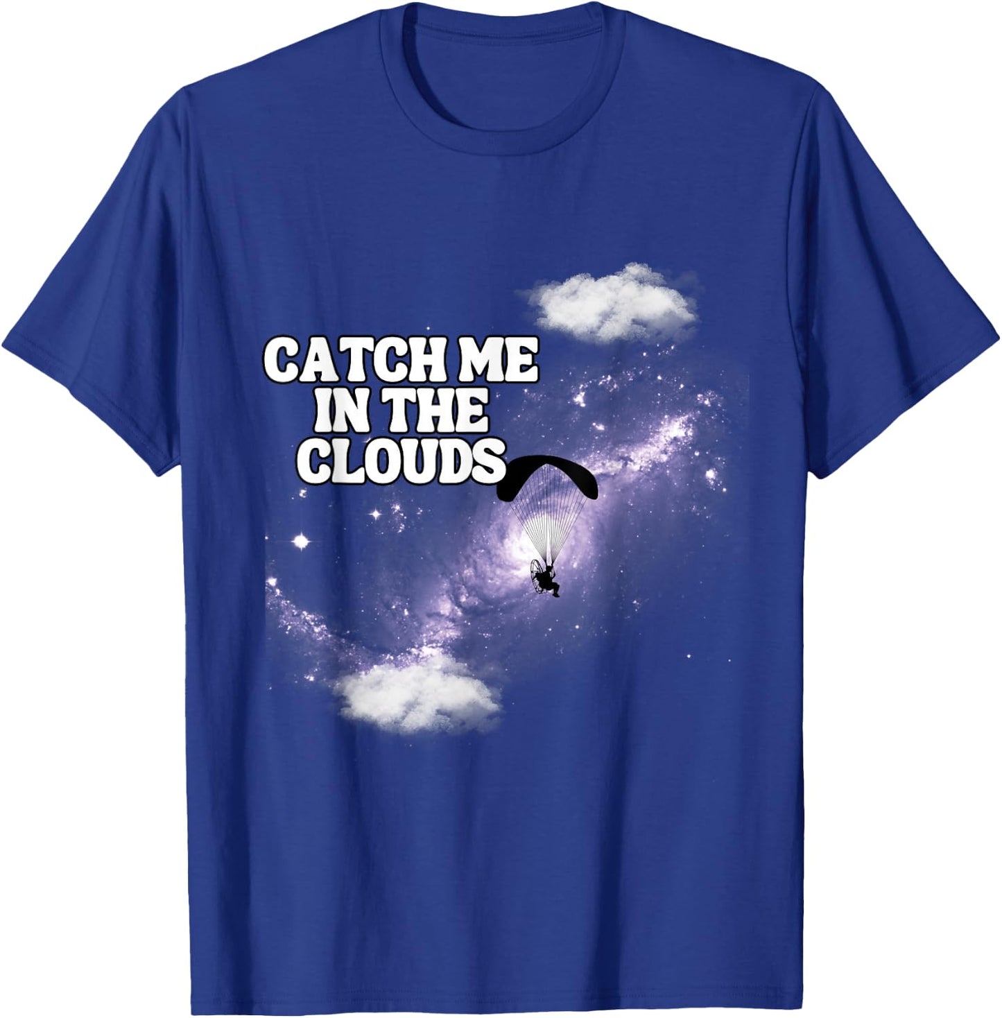 Flying with a Paramotor in the Space or Universe - Adults' Black Small Classic Fit Short Sleeve with Round Collar - Paramotoring Pilot Training T-Shirt - T-Shirt | Royal