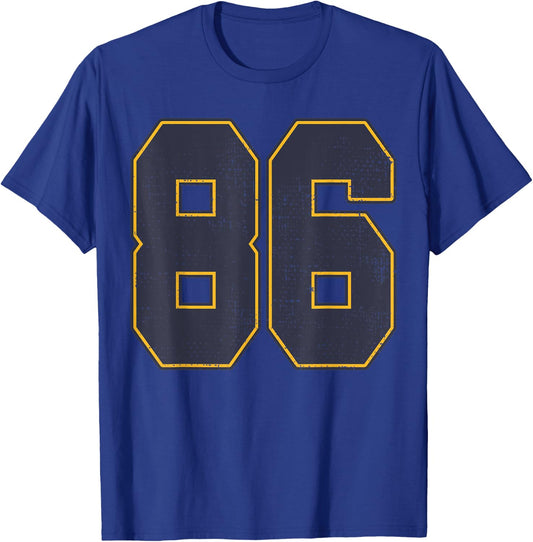 #86 Outline Number 86 Fan Varsity Sports Team Red Jersey T-Shirt - T-Shirt | Royal