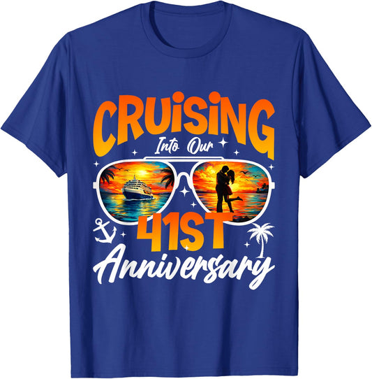 Vintage Cruising Into 41st Anniversary Cruise Sunset Couple T-Shirt - T-Shirt | Royal