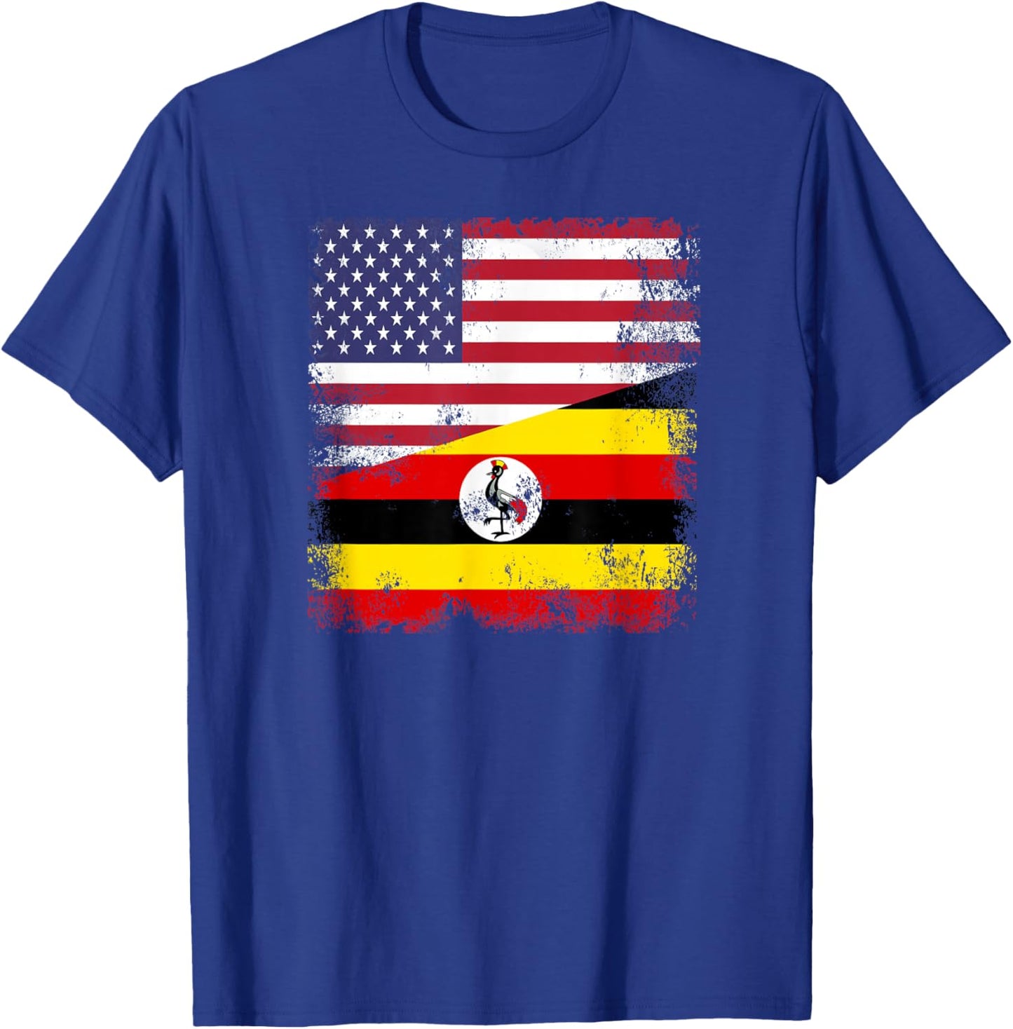 Half Ugandan Flag | Vintage Uganda USA Gift T-Shirt - T-Shirt | Royal