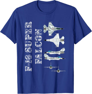 F16 Jet Aircraft Fighter Jet Blueprint Design F-16 T-Shirt - T-Shirt | Royal
