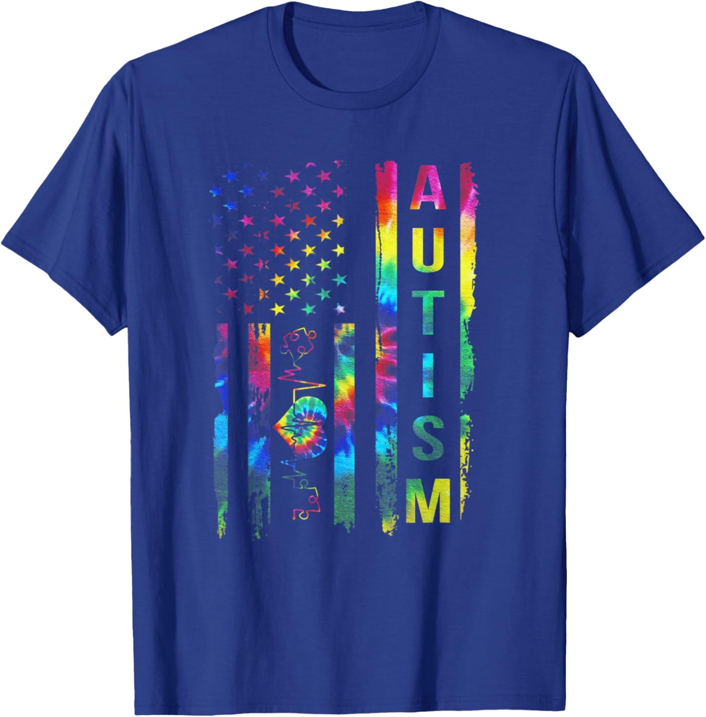 American Flag Autism Awareness Teacher Mom Support Tie Dye Men T-Shirt - T-Shirt | Royal