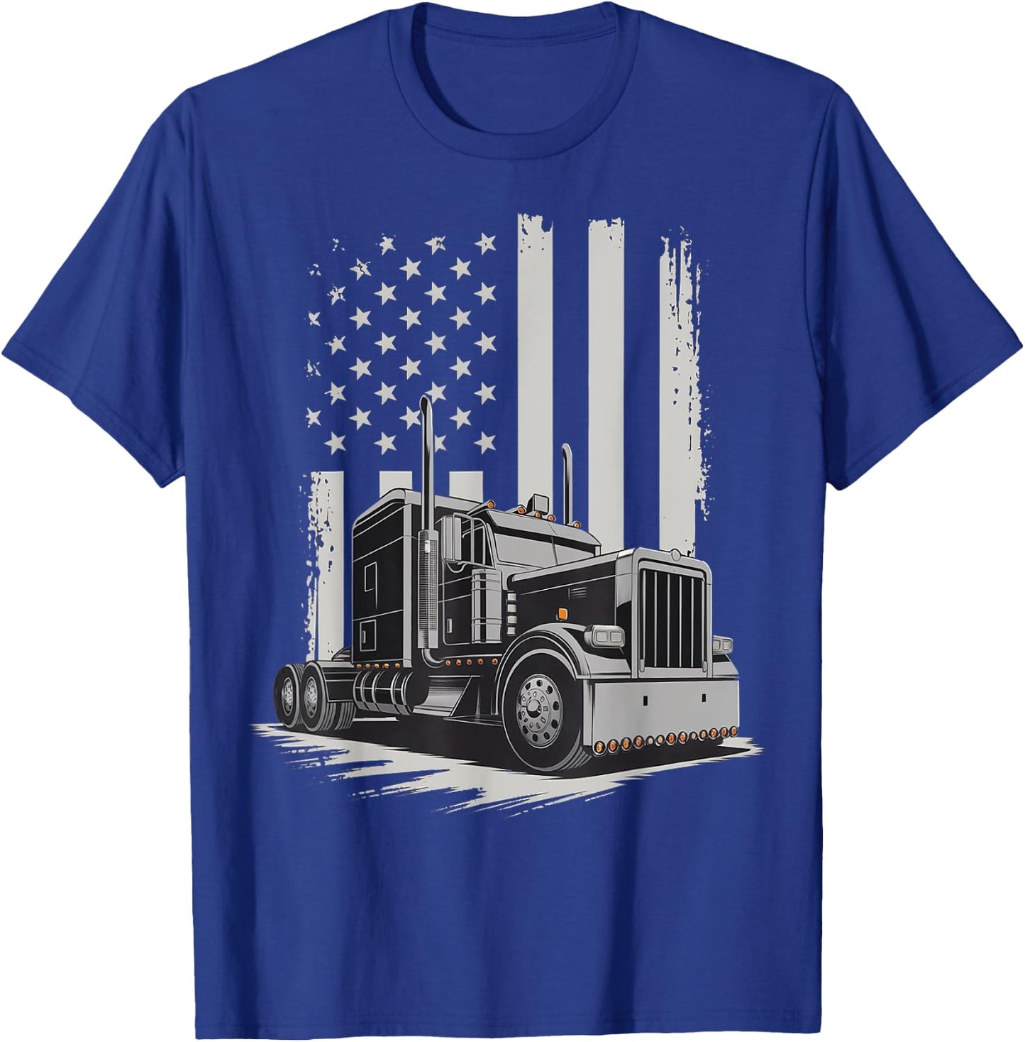 Trucker USA American Flag Truck Driver Patriotic 4th Of July T-Shirt - T-Shirt | Royal