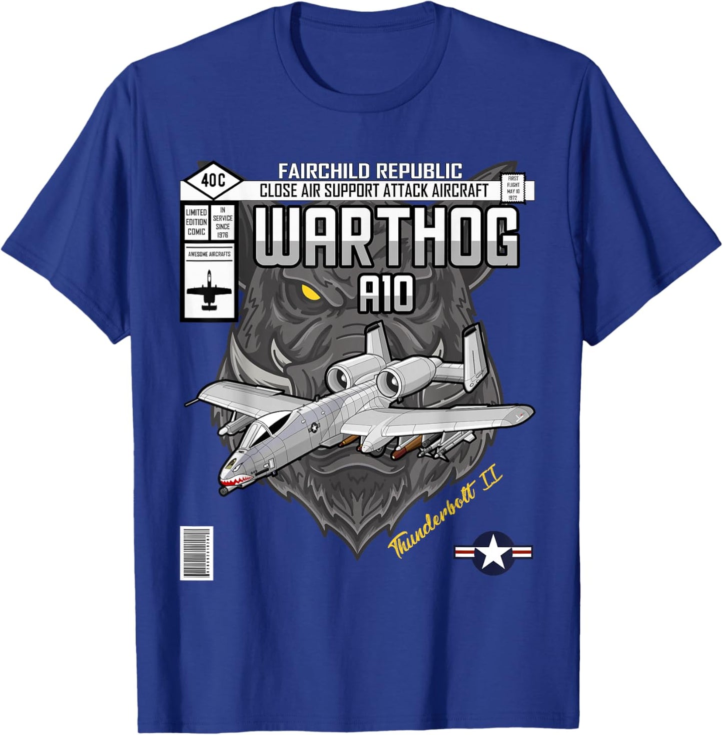 A-10 Warthog Close Air Support Aircraft Comic Book Edition T-Shirt - T-Shirt | Royal