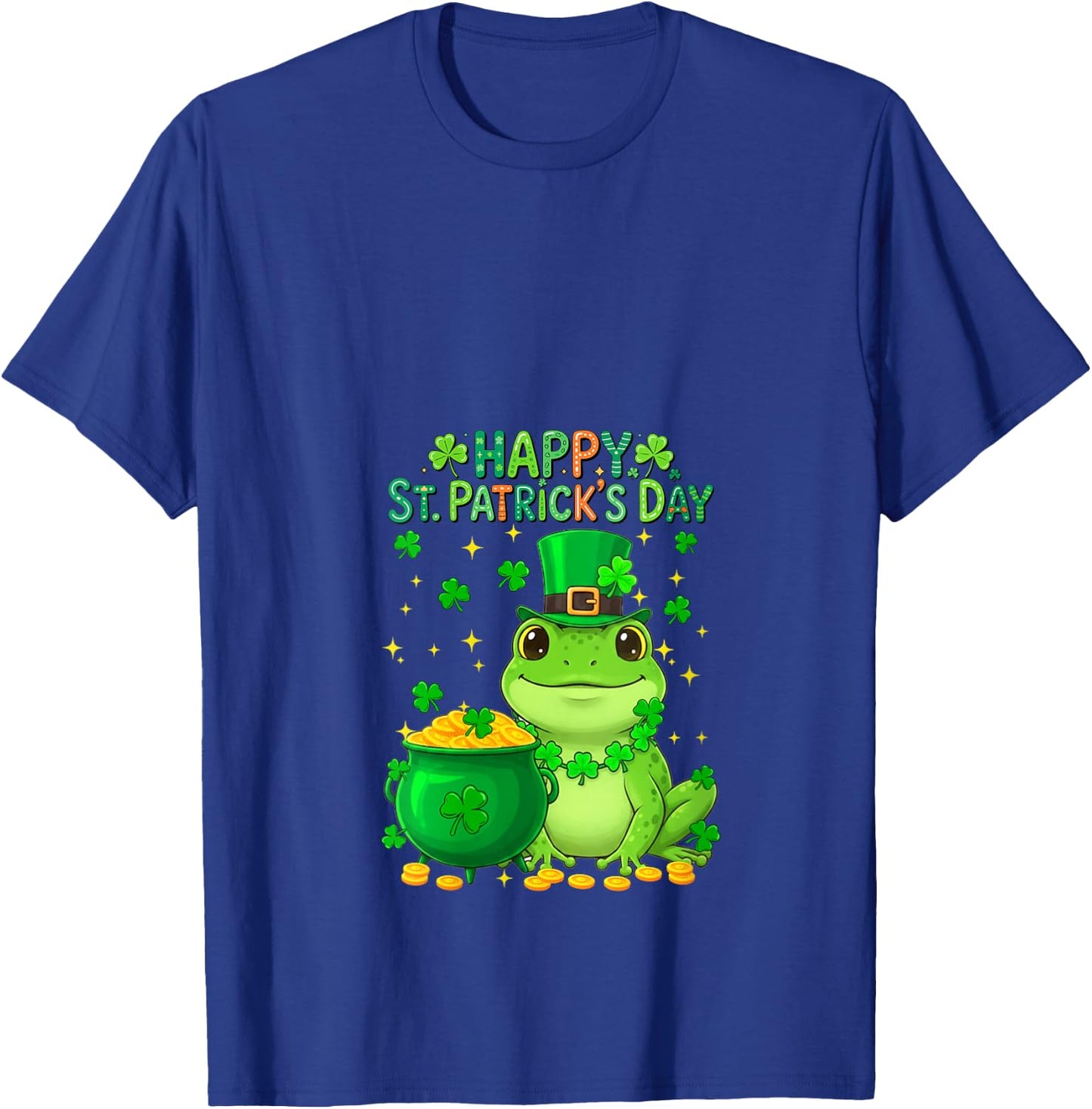 Women's Happy St. Patrick's Day Frog Shamrocks Coins Lover Kids V-Neck T-Shirt - T-Shirt | Royal