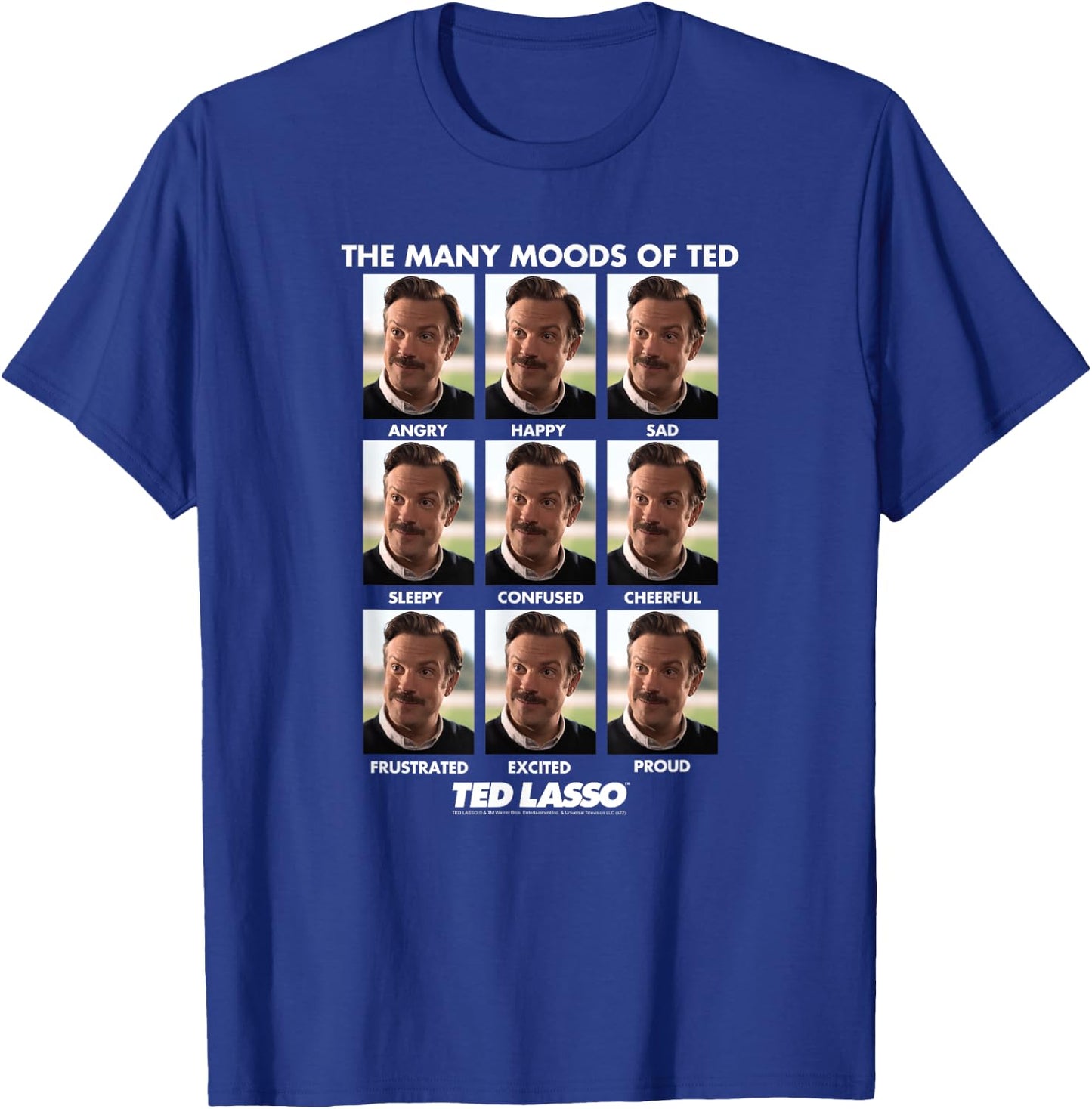 Blue Ted Lasso Football Shirt: Classic Fit Cotton with Moods of Ted Print T-Shirt - T-Shirt | Royal