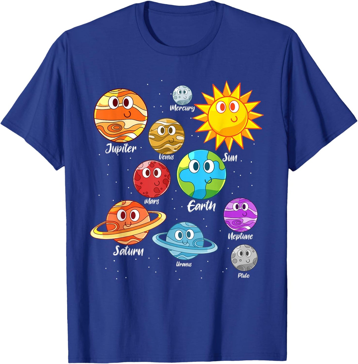 Earth Saturn Mars Jupiter Sun Moon Cute Planets Astronomy T-Shirt - T-Shirt | Royal