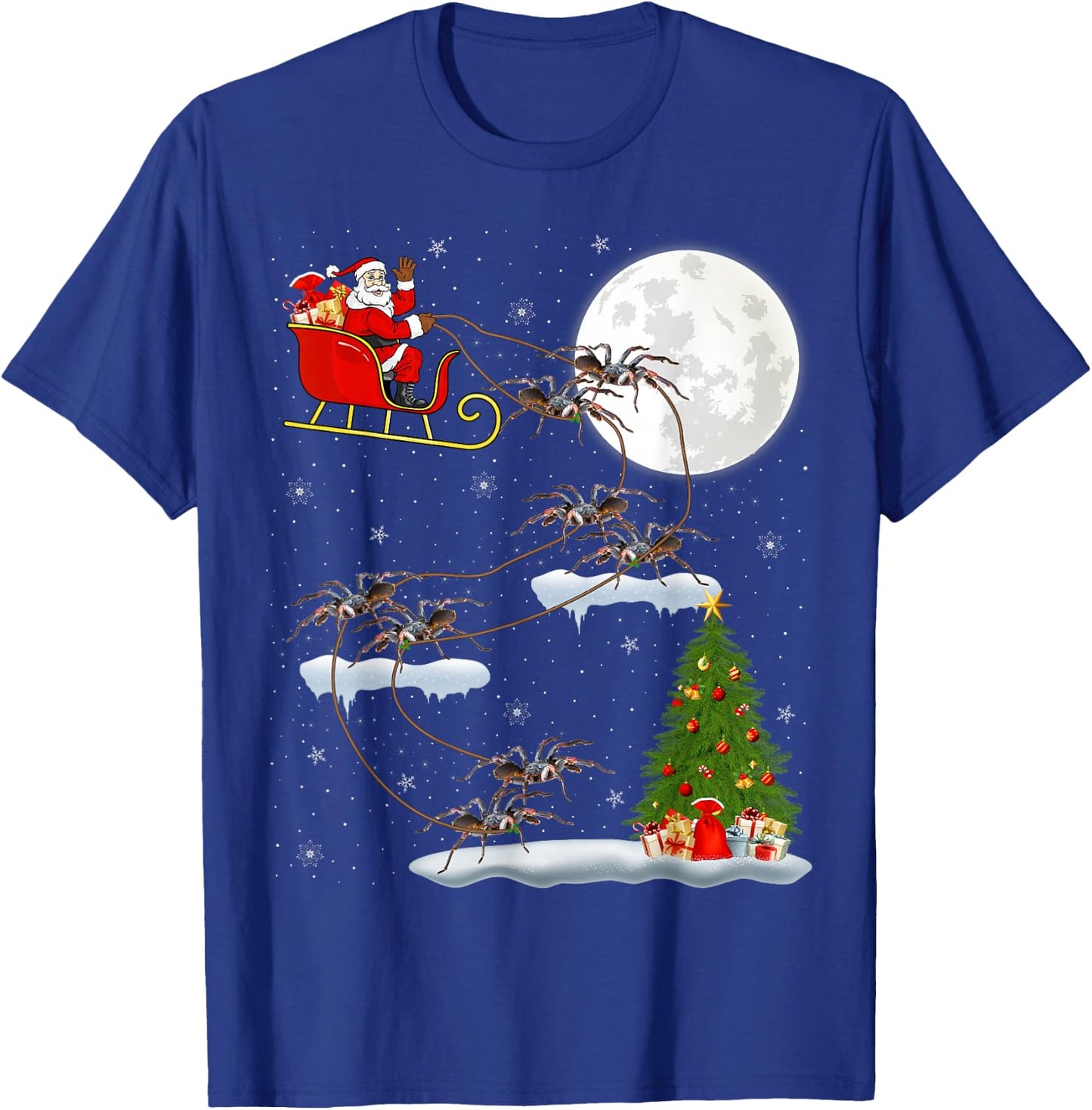 Funny Xmas Lighting Tree Santa Riding Tarantula Christmas T-Shirt - T-Shirt | Royal