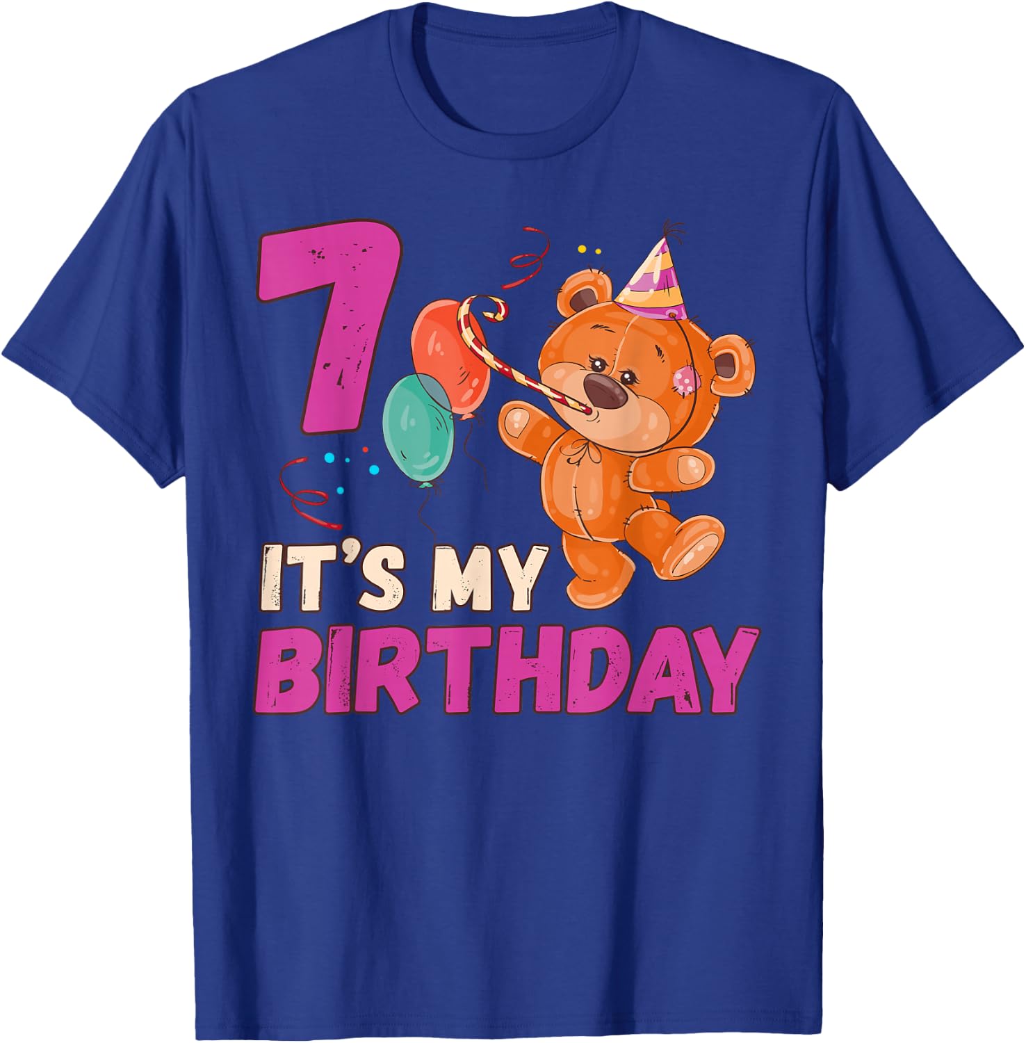 Teddy Bear Birthday Girl 7 Years Old T-Shirt - T-Shirt | Royal