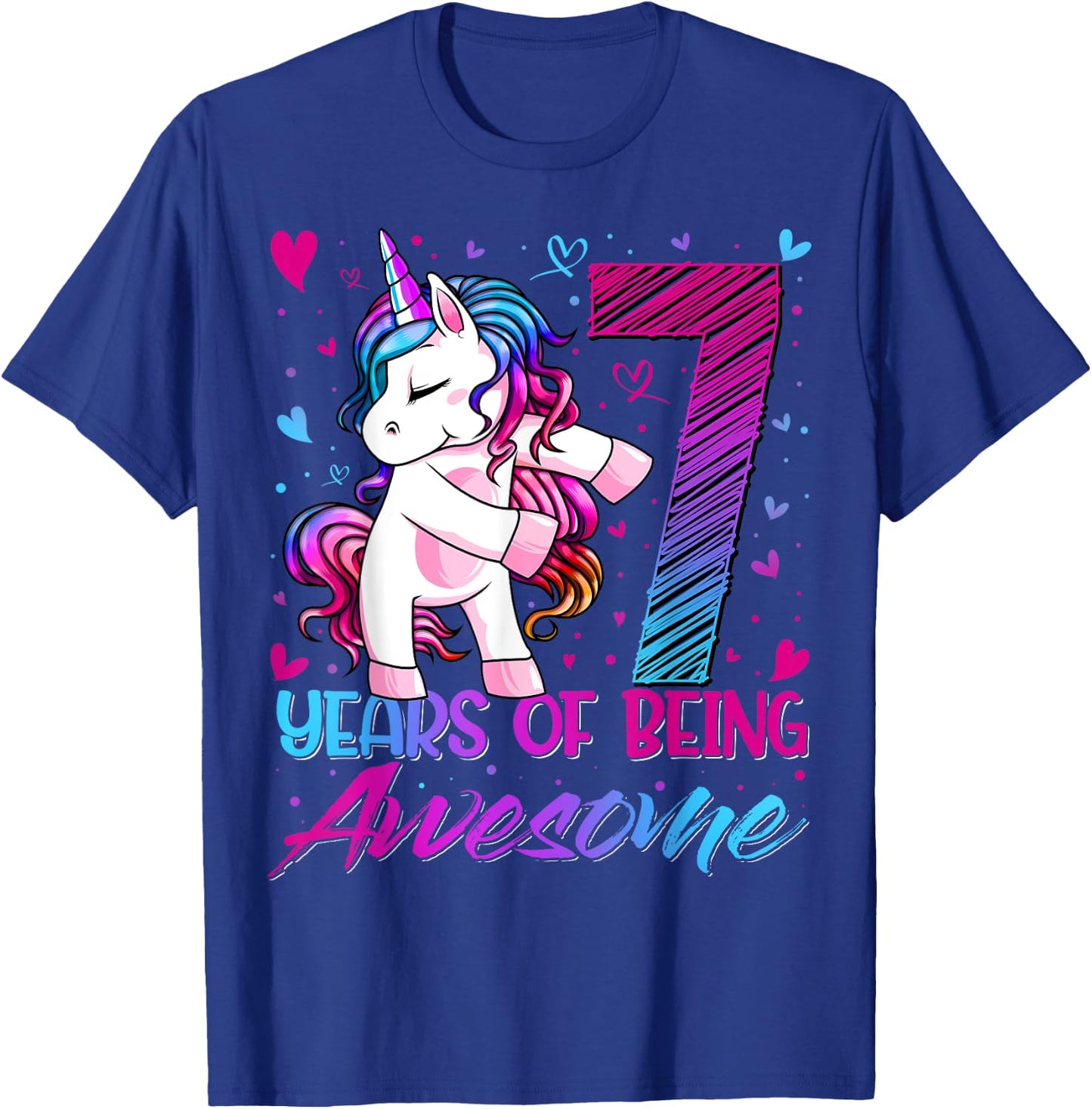 7 Year Old Gifts Unicorn Flossing 7th Birthday Girl Party T-Shirt - T-Shirt | Royal