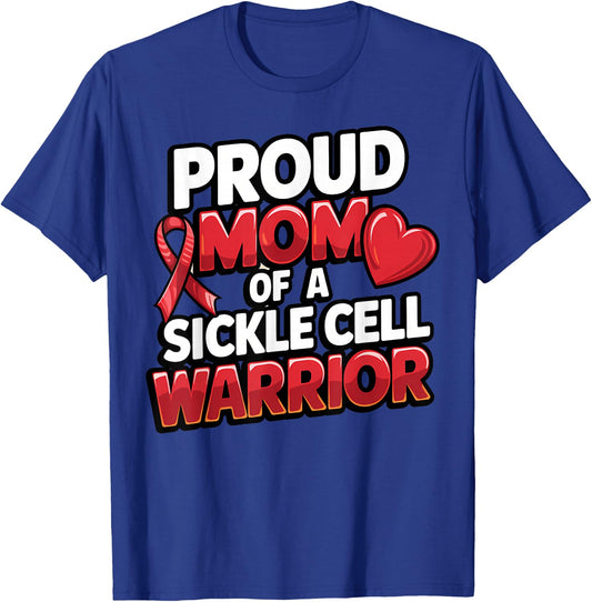 Sickle Cell Warrior Awareness Proud Mom Burgundy Ribbon T-Shirt - T-Shirt | Royal