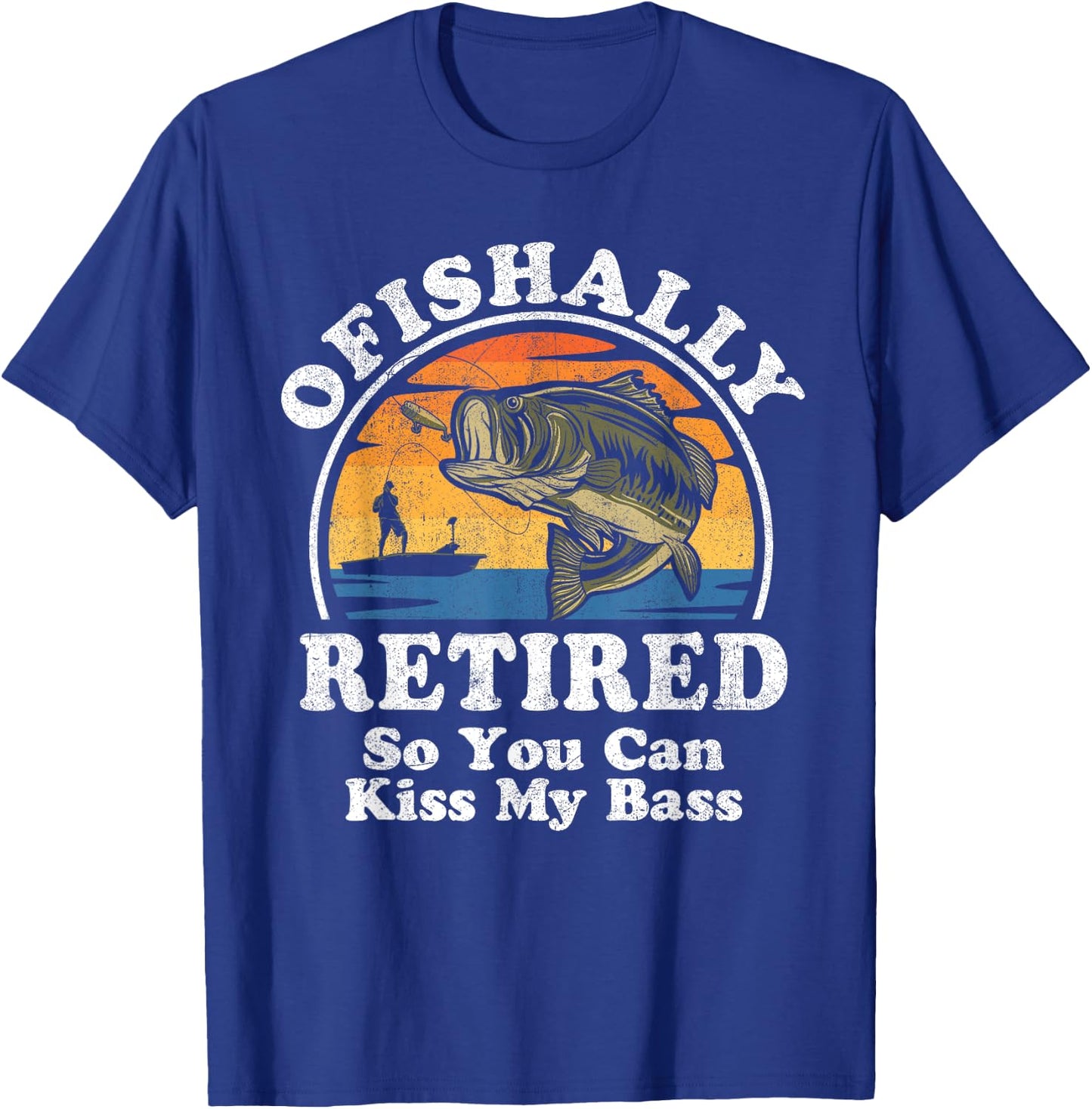Ofishally Retired Funny Bass Fishing Retirement Gift T-Shirt - T-Shirt | Royal